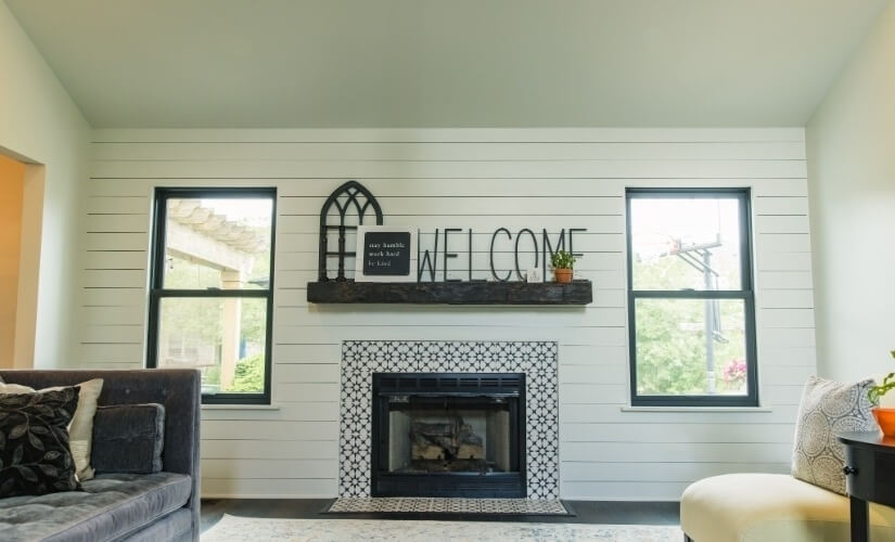 Navy &amp;amp;amp; White Farmhouse Flair Kitchen near Belleville Michigan